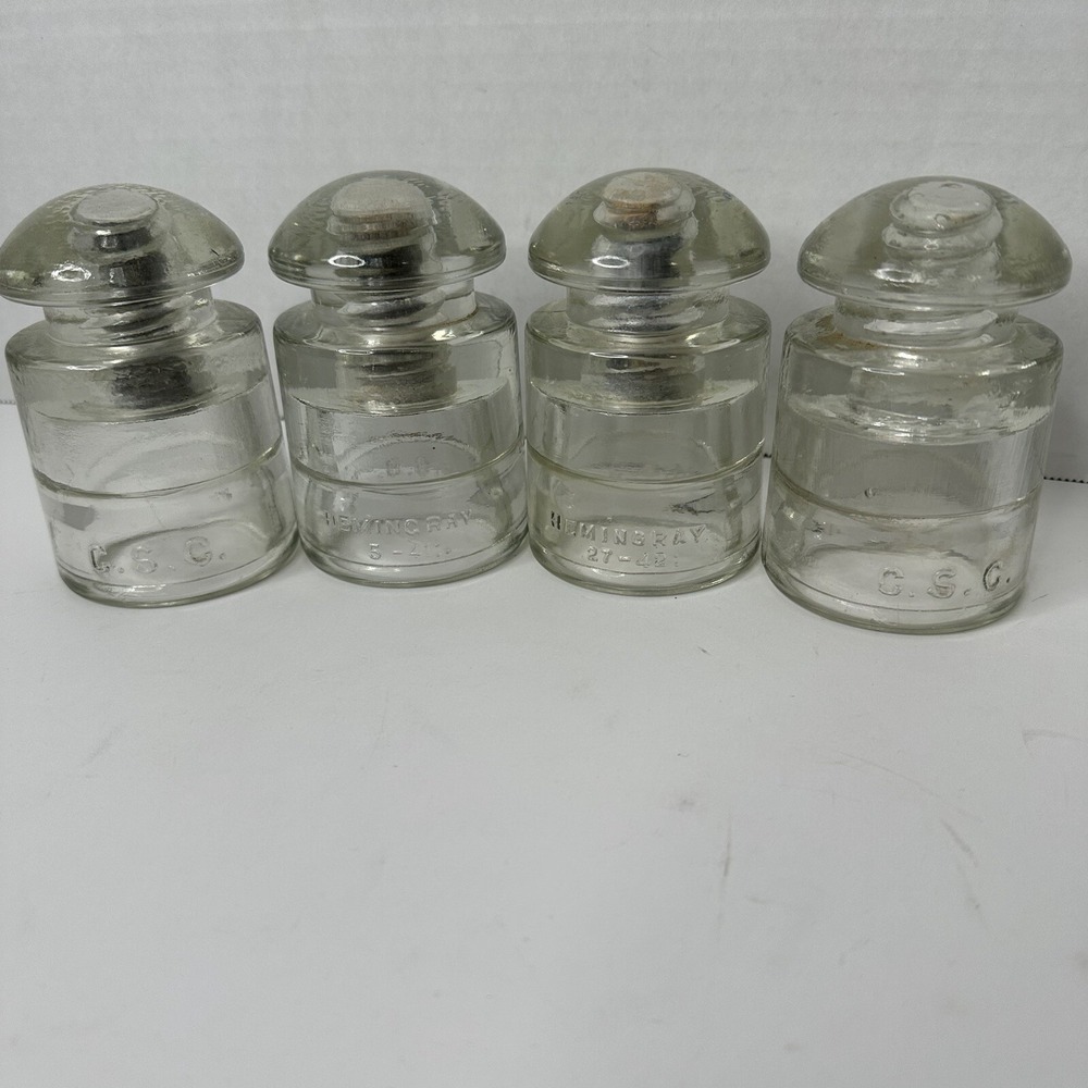 Lot of 4 Hemingray 42 Clear Glass Insulators Vintage Made in USA CSC Markings
